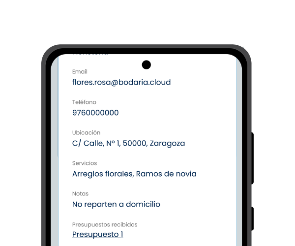 vista de la gestión de proveedores en el planificador de bodas online de bodaria cloud. Versión de escritorio